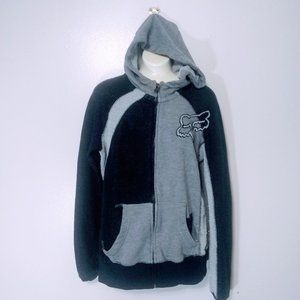 Fox Fleece Zip Up Hoodie. Grey/Black. Sz Sm